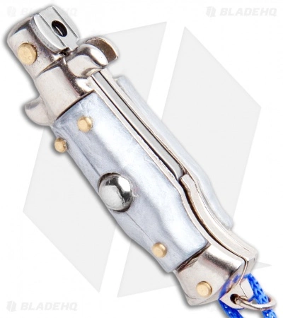 SKM Italian Stiletto Keychain Automatic Knife Silver/Blue (1.125" Satin) 4 SKM Italian Stiletto Keychain Automatic Knife Silver/Blue (1.125" Satin) - Image 2