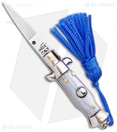 SKM Italian Stiletto Keychain Automatic Knife Silver/Blue (1.125" Satin) 3 SKM Italian Stiletto Keychain Automatic Knife Silver/Blue (1.125" Satin)