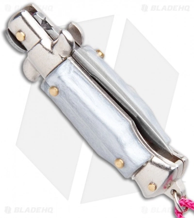 SKM Italian Stiletto Keychain Automatic Knife Silver/Pink (1.125" Satin) 5 SKM Italian Stiletto Keychain Automatic Knife Silver/Pink (1.125" Satin) - Image 3