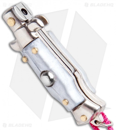SKM Italian Stiletto Keychain Automatic Knife Silver/Pink (1.125" Satin) 4 SKM Italian Stiletto Keychain Automatic Knife Silver/Pink (1.125" Satin) - Image 2