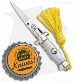 SKM Italian Stiletto Keychain Automatic Knife Silver/Yellow (1.125" Satin) -Avokelavavat Sales Store SKM Italian Stiletto Keychain Auto Silver Yellow Satin BHQ 102940 jr bottlecap