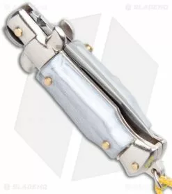 SKM Italian Stiletto Keychain Automatic Knife Silver/Yellow (1.125" Satin) -Avokelavavat Sales Store SKM Italian Stiletto Keychain Auto Silver Yellow Satin BHQ 102940 jr side