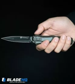Smith & Wesson M&P OTF Spring Assisted Spear Point Knife Gray (3.5" Black) -Avokelavavat Sales Store SmithWesson OTF Assist Finger Actuator Spear Point Knife Black BHQ 67476 kp in hand web