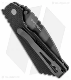 Strider + Pro-Tech PT Automatic Knife Knurled Black (2.75" Tiger Stripe) -Avokelavavat Sales Store Strider Protech PT Auto Knurled Black Tiger Stripe 2307 BHQ 94241 jr side