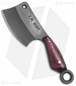 T.M. Hunt Custom "Leave It" Cleaver Keychain Knife Purple Heart (1.75" Black)