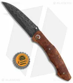 Tuch Coho Liner Lock Knife Burl Wood (3.5" Vegas Forge San Mai Damascus) -Avokelavavat Sales Store Tuch Coho LL Vintage Bakelite Vegas Forge San Mai Damascus BHQ 147522 jr bottlecap
