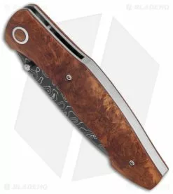 Tuch Coho Liner Lock Knife Burl Wood (3.5" Vegas Forge San Mai Damascus) -Avokelavavat Sales Store Tuch Coho LL Vintage Bakelite Vegas Forge San Mai Damascus BHQ 147522 jr spine