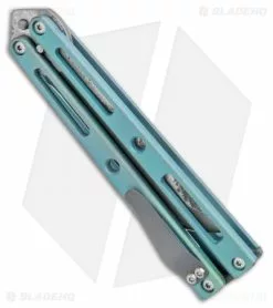 VMX Vallotton/Maverick Custom Balisong Knife Green Ti (4.25" Takefu Damascus) -Avokelavavat Sales Store VMX Vallotton Maverick Custom Balisong Green Ti Takefu Damascus BHQ 100582 jr side