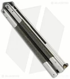 Chuck Gedraitis Knives Balisong #111 Titanium LSCF Knife (4.25" Damascus) -Avokelavavat Sales Store chuck gedraitis balisong 111 damasus pattern ss scrambled eggs lightning strike carbon fiber side