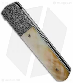 Chuck Gedraitis Stiletto Flipper Knife Gold Lip Pearl (3.625" Satin) -Avokelavavat Sales Store chuck gedraitis flipper stiletto gold lilp pearl satin plain side