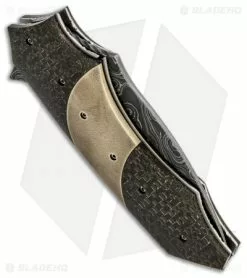 Corrie Schoeman Impact Flipper Folder Knife Lightning Strike CF (3.25" Damascus) -Avokelavavat Sales Store corrie shoeman mpact fliper folder damascus lighting strike carbon fiber bronze titanium side