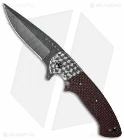 Crawford Custom Kasper Drop Point Flipper Knife Red LSCF (3.5" Damascus)