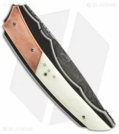 Corrie Schoeman X-Corpion Flipper Knife Giraffe Bone/Copper (3.25" Damascus) -Avokelavavat Sales Store custom 9 er side