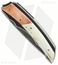Corrie Schoeman X-Corpion Flipper Knife Giraffe Bone/Copper (3.25" Damascus) -Avokelavavat Sales Store custom 9 er spine