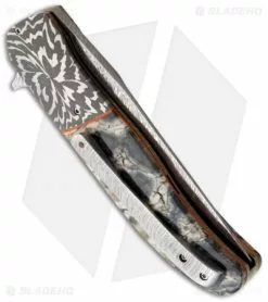 George Muller Knives George Muller LL-HH Flipper Folding Knife Blue Mammoth Molar (3.375" Damascus) -Avokelavavat Sales Store custom muller ll hh blue mammoth ds side