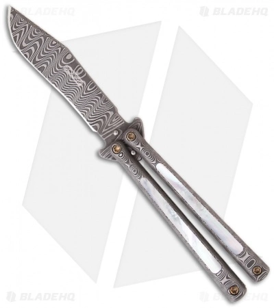DDR Darrel Ralph Custom Venturi Butterfly Balisong Knife Pearl Inlay (Damascus) 3 DDR Darrel Ralph Custom Venturi Butterfly Balisong Knife Pearl Inlay (Damascus)