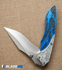 Dew Hara Custom Ichi Liner Lock Knife Blue/Silver (3.5" Mirror) Japan -Avokelavavat Sales Store dew hara ichi blue black half cm 2