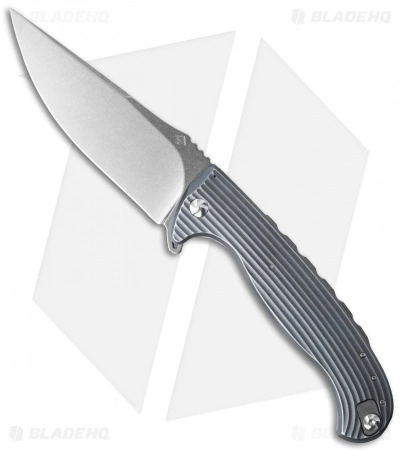 Diskin Volcan Flipper Frame Lock Knife Fluted Blue/Gray Titanium (4" Stonewash) 3 Diskin Volcan Flipper Frame Lock Knife Fluted Blue/Gray Titanium (4" Stonewash)