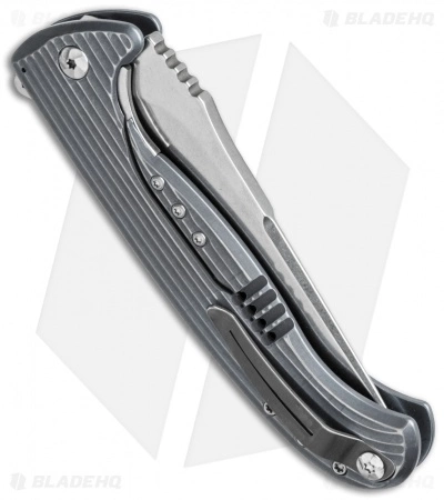 Diskin Volcan Flipper Frame Lock Knife Fluted Blue/Gray Titanium (4" Stonewash) 5 Diskin Volcan Flipper Frame Lock Knife Fluted Blue/Gray Titanium (4" Stonewash) - Image 3