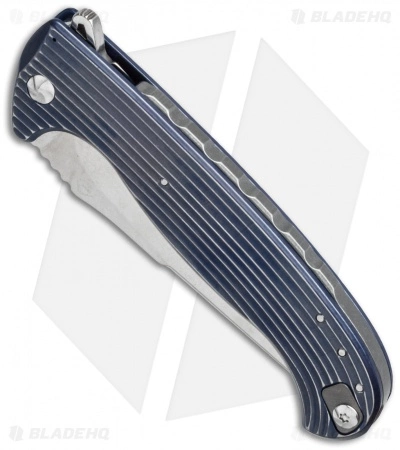 Diskin Volcan Flipper Frame Lock Knife Fluted Dark Blue Titanium (4" Stonewash) 4 Diskin Volcan Flipper Frame Lock Knife Fluted Dark Blue Titanium (4" Stonewash) - Image 2