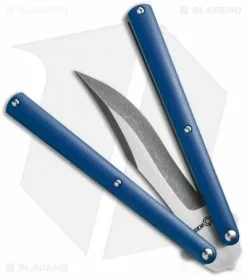 Sam Eddleman Bowie Balisong Knife Blue G-10 (4.25" Acid Wash/Satin) -Avokelavavat Sales Store eddleman balisong blue g10 open cm