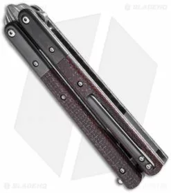 Sam Eddleman Tanto Balisong Butterfly Knife Red CF/Zirc (4.25" Damascus) -Avokelavavat Sales Store eddleman balisong cf zirc side
