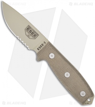 ESEE Knives ESEE-3S-DT-KO Knife (3.88" Tan Serr) *No Sheathing* 3 ESEE Knives ESEE-3S-DT-KO Knife (3.88" Tan Serr) *No Sheathing*