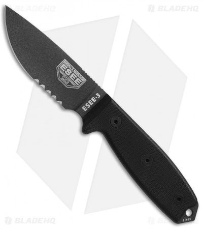 ESEE Knives ESEE-3S-TG-B Knife Black G-10 (3.88" Gray Serr) 3 ESEE Knives ESEE-3S-TG-B Knife Black G-10 (3.88" Gray Serr)