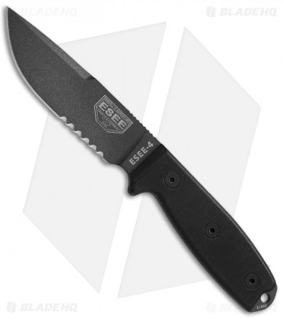 ESEE Knives ESEE-4S-CP-TG-B Clip Point Knife Black G-10 (4.5" Gray Serr) 3 ESEE Knives ESEE-4S-CP-TG-B Clip Point Knife Black G-10 (4.5" Gray Serr)