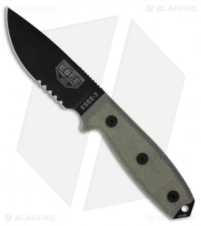 ESEE Knives ESEE-3S-B Knife Black Sheath (3.88" Black Serr) 3 ESEE Knives ESEE-3S-B Knife Black Sheath (3.88" Black Serr)