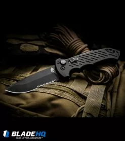 Gerber Auto 06 Automatic Knife S30V Drop Point (3.6" Black Serr) 0377 -Avokelavavat Sales Store gerber 06 auto black serr droppoint 0377 BHQ 1471 dl tactical