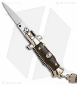 SKM 2.75" Keychain Stiletto Automatic Knife Sim Wood (1.2" Satin Bayonet) -Avokelavavat Sales Store inox stiletto keychain sim wood detail