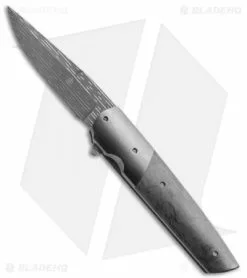 Jason Clark Custom Hybrid Drop Point Flipper Knife Carbon Fiber (3.5" Damascus)