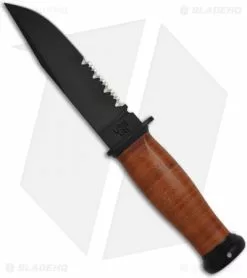 Ka-Bar Mark I Knife W/ Leather Handle (5.125" Black Serr) 02-2226 -Avokelavavat Sales Store ka bar 02 2226 back