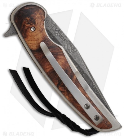 Les Voorhies Custom Knives Model 11 Flipper Folding Knife W/Burl Wood (Damascus) 4 Les Voorhies Custom Knives Model 11 Flipper Folding Knife W/Burl Wood (Damascus) - Image 2