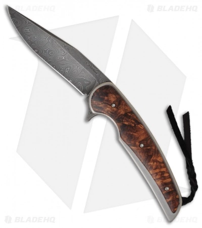 Les Voorhies Custom Knives Model 11 Flipper Folding Knife W/Burl Wood (Damascus) 3 Les Voorhies Custom Knives Model 11 Flipper Folding Knife W/Burl Wood (Damascus)