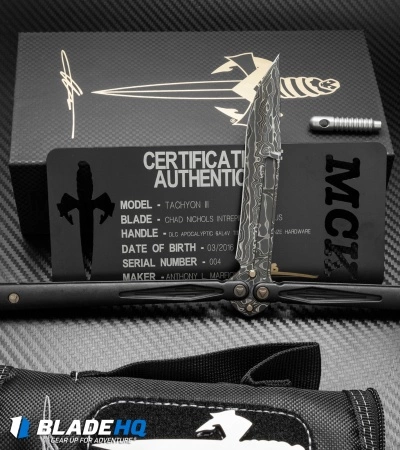 Microtech Marfione Custom Tachyon III Balisong Knife DLC Titanium (4.5" Damascus) 7 Microtech Marfione Custom Tachyon III Balisong Knife DLC Titanium (4.5" Damascus) - Image 5