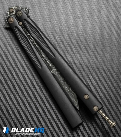 Microtech Marfione Custom Tachyon III Balisong Knife DLC Titanium (4.5" Damascus) 5 Microtech Marfione Custom Tachyon III Balisong Knife DLC Titanium (4.5" Damascus) - Image 3