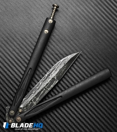 Microtech Marfione Custom Tachyon III Balisong Knife DLC Titanium (4.5" Damascus) 6 Microtech Marfione Custom Tachyon III Balisong Knife DLC Titanium (4.5" Damascus) - Image 4