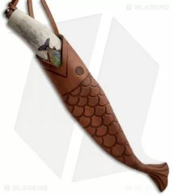 Olamic Cutlery Scrimshaw Hunter Knife Fish Fixed Blade (3.75" Damascus) -Avokelavavat Sales Store olamic cutlery scrimsahw hunter fish fixed dam sheath