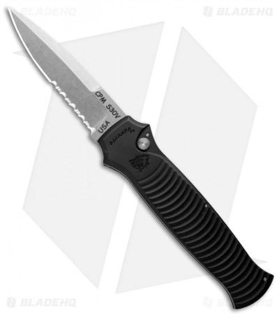 Piranha Bodyguard Automatic Knife Black (3.3" Stonewash Serr) 3 Piranha Bodyguard Automatic Knife Black (3.3" Stonewash Serr)