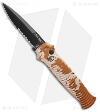 Piranha Bodyguard Automatic Knife Desert Camo (3.3" Black Serr) 3 Piranha Bodyguard Automatic Knife Desert Camo (3.3" Black Serr)