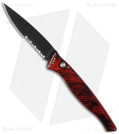 Piranha DNA Automatic Knife Red Marble Tactical (3.25" Black Serr) 3 Piranha DNA Automatic Knife Red Marble Tactical (3.25" Black Serr)