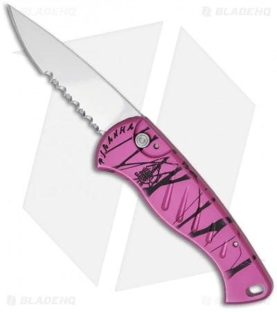 Piranha Fingerling Hot Pink Automatic Knife (2.5" Mirror Serr) 3 Piranha Fingerling Hot Pink Automatic Knife (2.5" Mirror Serr)