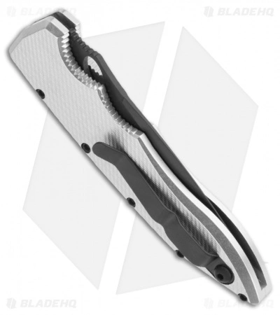 Piranha Mini Predator Silver Tactical Automatic Knife (3.5" Black Serr) 4 Piranha Mini Predator Silver Tactical Automatic Knife (3.5" Black Serr) - Image 2