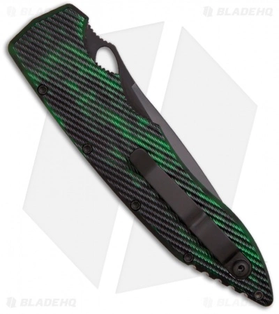 Piranha Predator Green Tactical Automatic Knife (4.1" Black Serr) 4 Piranha Predator Green Tactical Automatic Knife (4.1" Black Serr) - Image 2