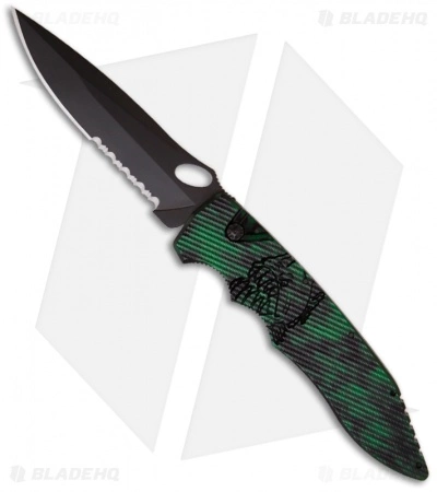 Piranha Predator Green Tactical Automatic Knife (4.1" Black Serr) 3 Piranha Predator Green Tactical Automatic Knife (4.1" Black Serr)