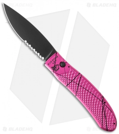 Piranha Toxin Automatic Knife Pink (3.75" Black Serr) 3 Piranha Toxin Automatic Knife Pink (3.75" Black Serr)