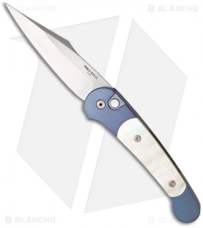 Pro-Tech Custom Titanium Monaco Automatic Knife W/ Gold Lip Pearl (3.3" Satin) 3 Pro-Tech Custom Titanium Monaco Automatic Knife W/ Gold Lip Pearl (3.3" Satin)