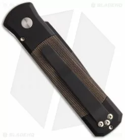 Pro-Tech Protech Godson Automatic Knife Black W/ Green Micarta (3.15" Black Plain) 716-GL -Avokelavavat Sales Store protech 716 gl godson green linen micarta back